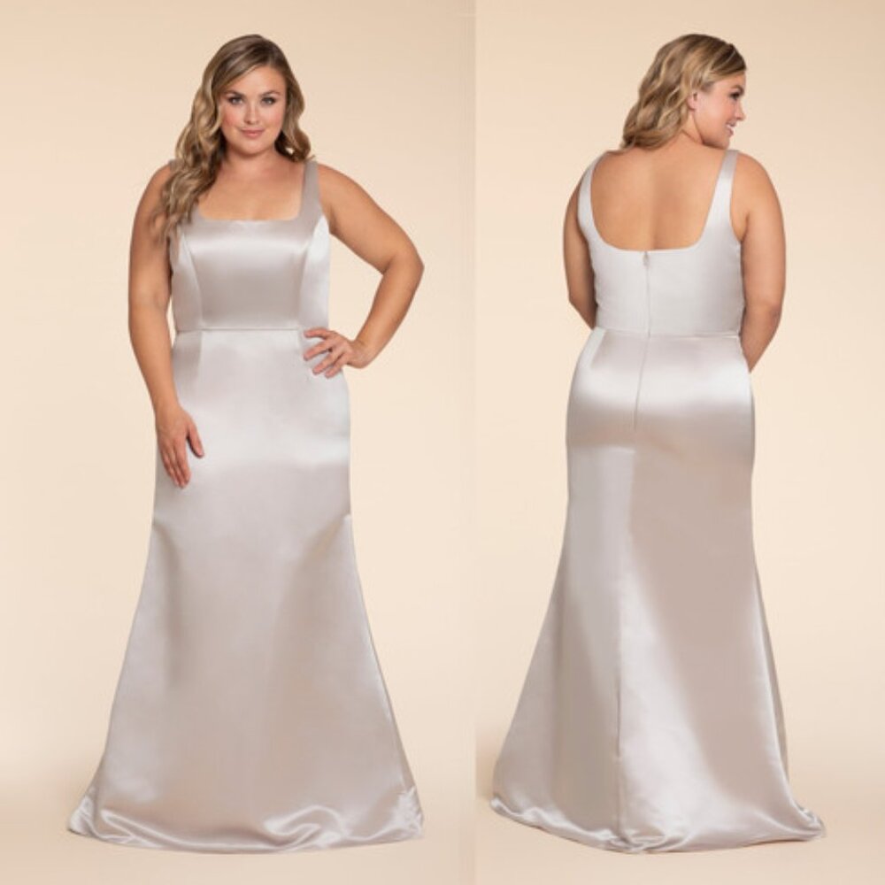Hayley Paige Satin Floor Length Dress in Candlelight/Champagne